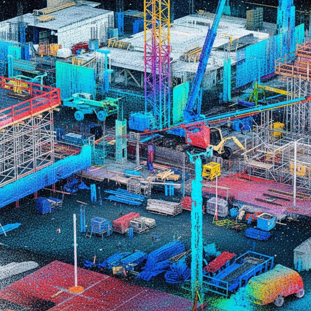 3D point cloud rendering of a construction site in Columbia, SC, illustrating advanced construction technology