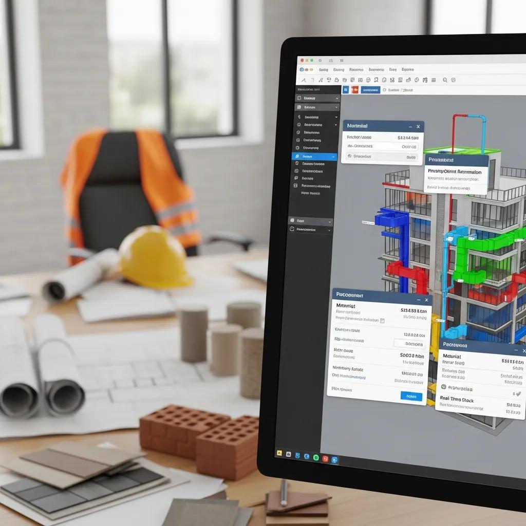 Computer screen showing a BIM model linked to procurement and delivery data for clear traceability