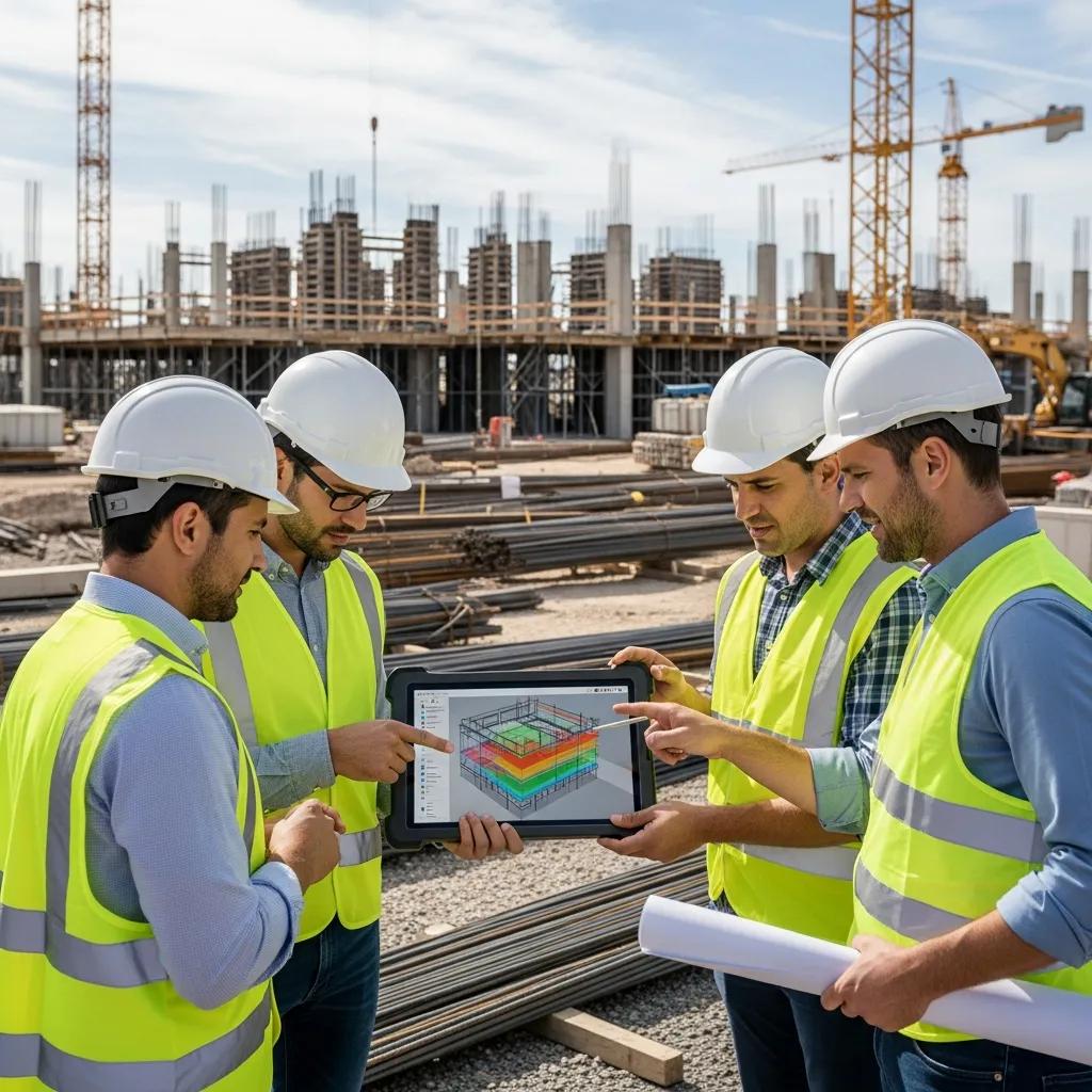 Construction professionals collaborating with BIM technology on-site