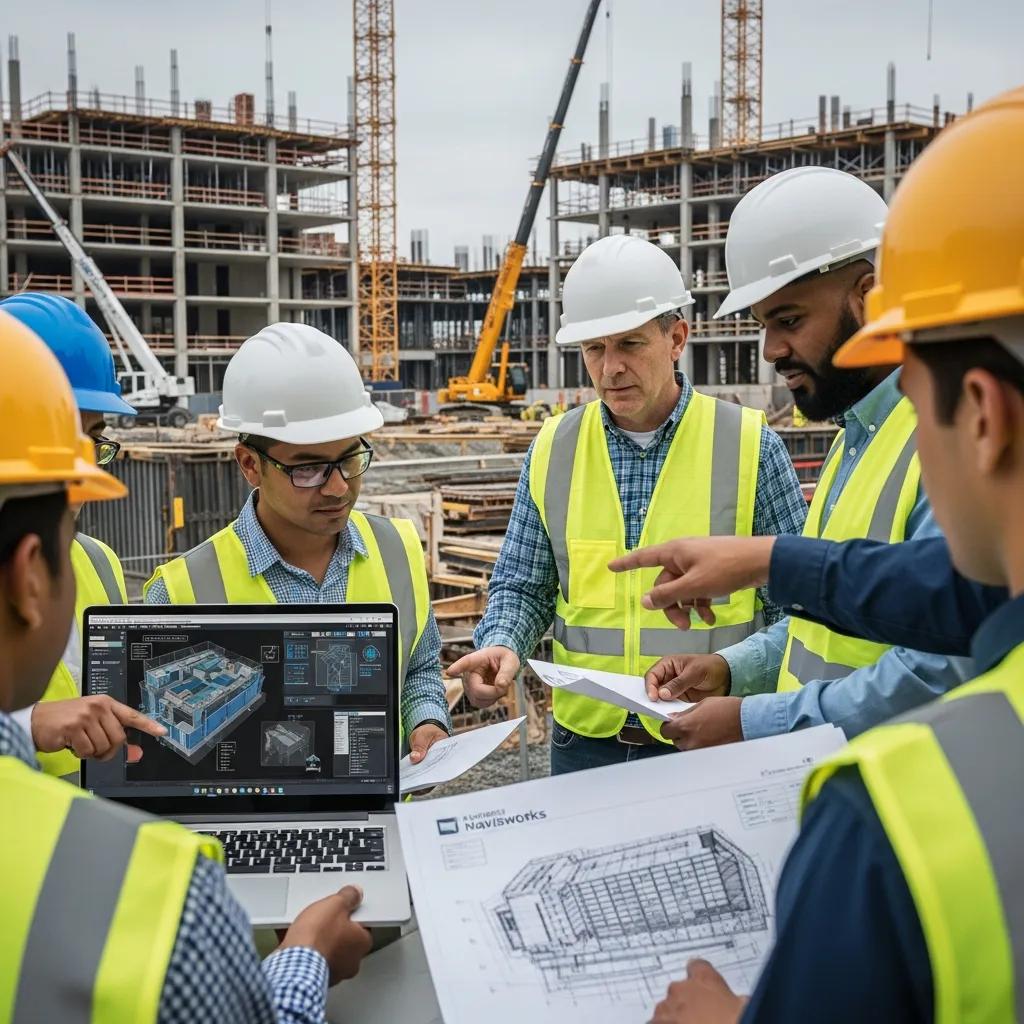 Construction professionals in Charlotte using Navisworks for clash detection in building information modeling