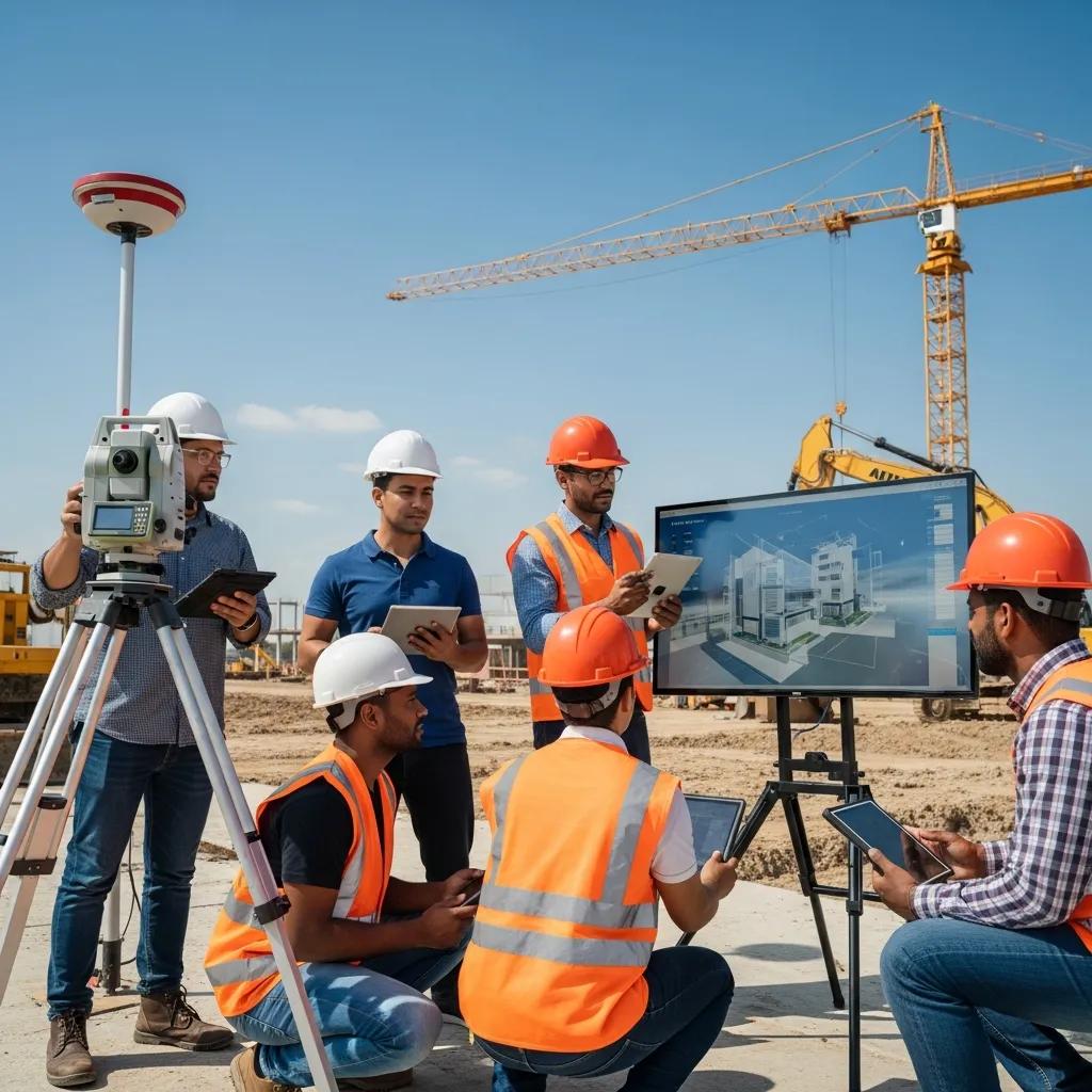 Construction professionals using digital tools on-site to enhance project efficiency