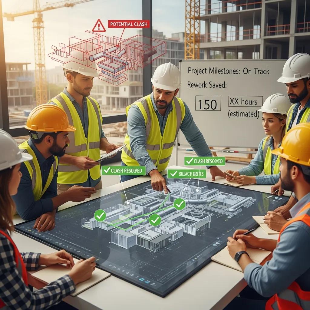 Construction team benefiting from proactive clash resolution strategies