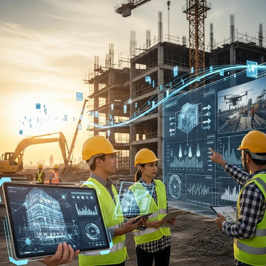 Construction team using real‑time monitoring tools to keep the digital twin and site aligned