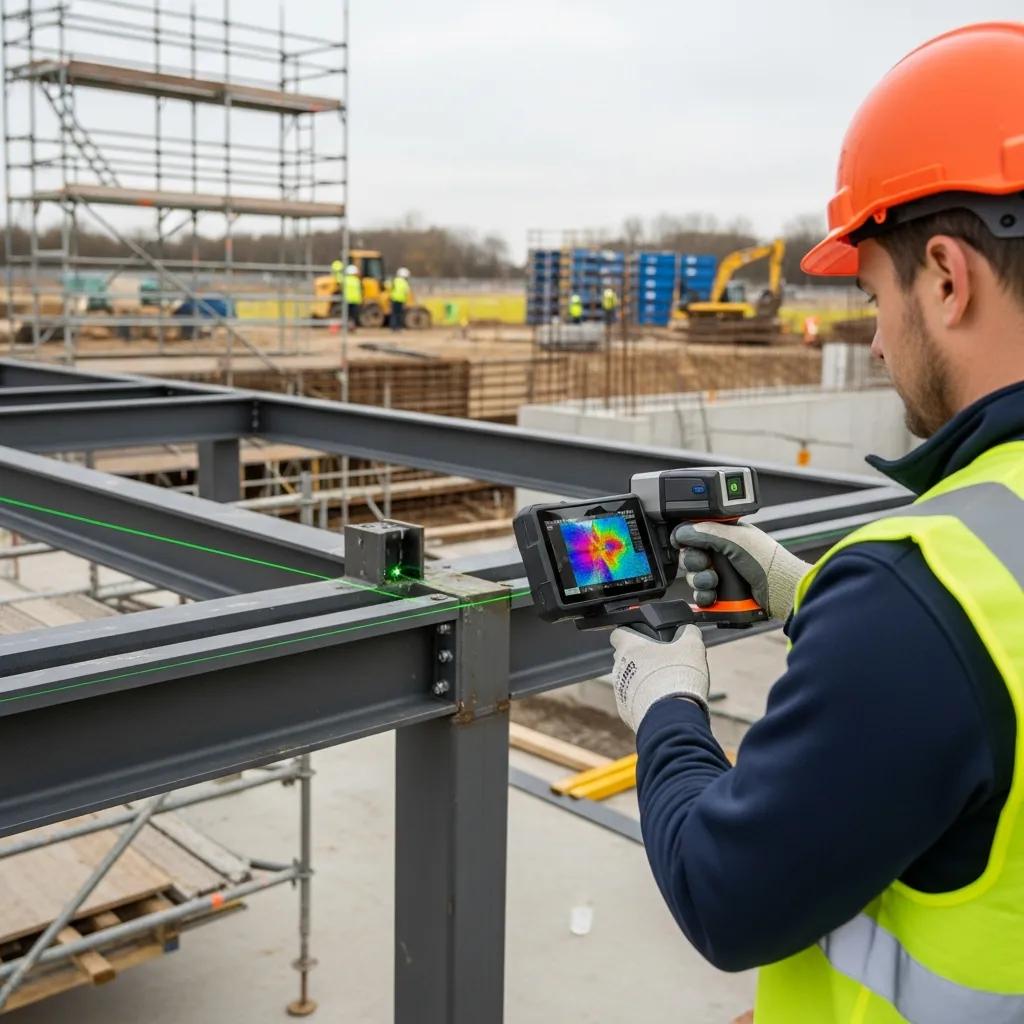 Worker operating a 3D scanner to capture as‑built conditions for safety verification