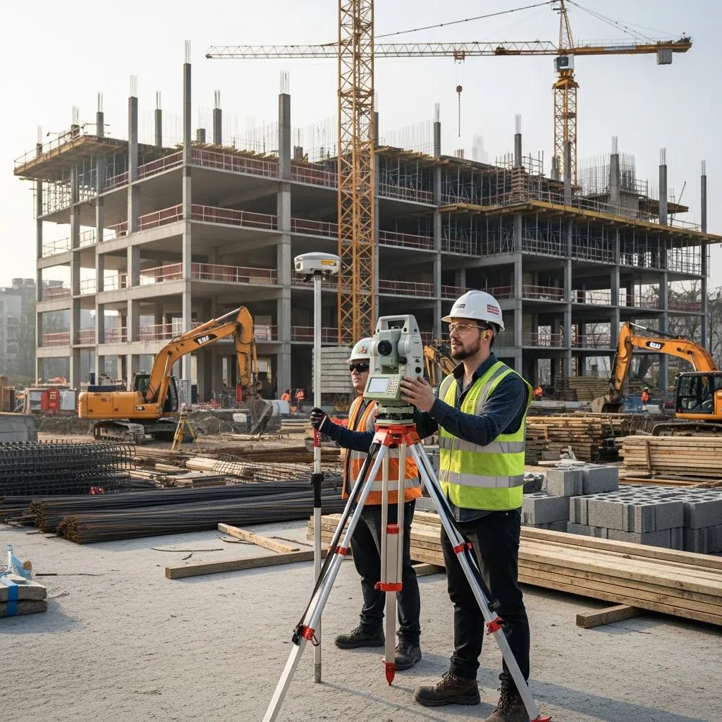 Technician using a robotic total station for precise on-site layout to improve supplier confidence
