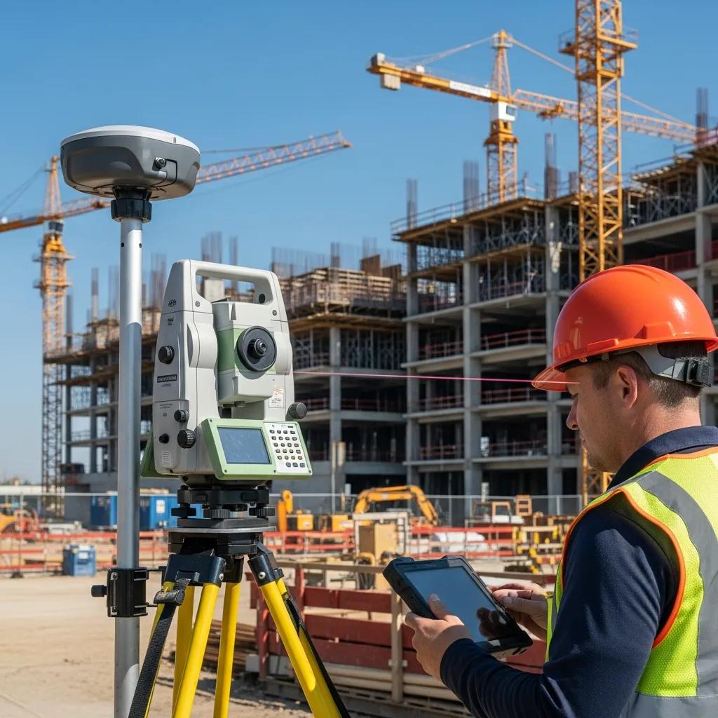 Field crew operating a Robotic Total Station to set precise layout points
