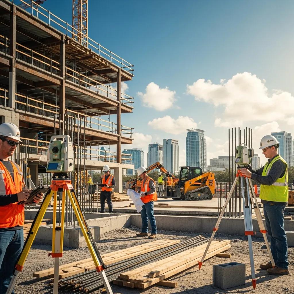 Construction workers in Orlando using advanced technologies for improved project efficiency