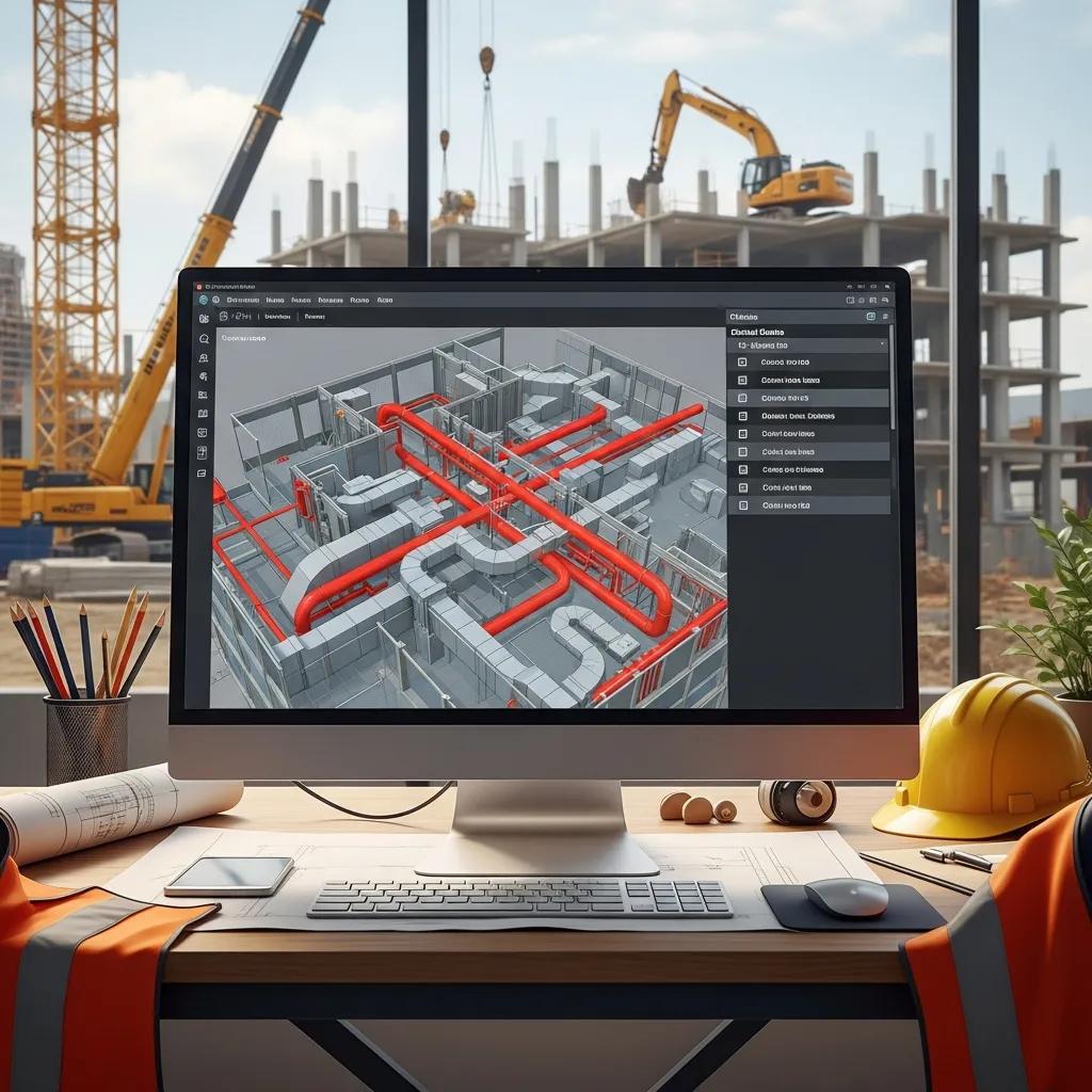On-screen clash detection of MEP systems showing conflicts for coordination