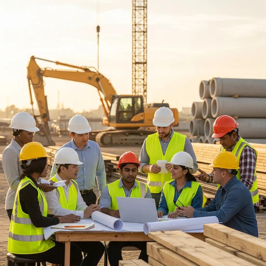 Diverse supplier partners collaborating at a construction site to highlight equity and partnership