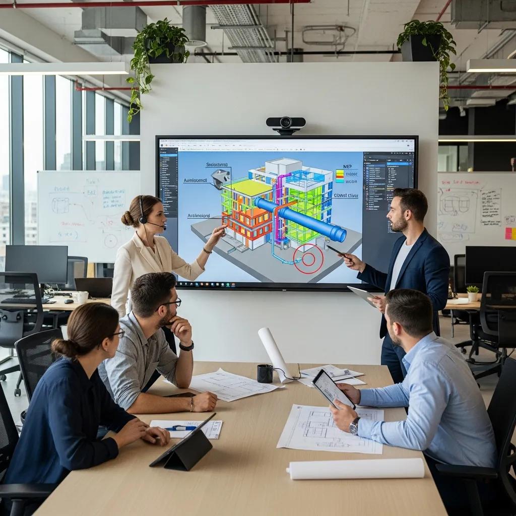 Project team reviewing a federated BIM model during a coordination session