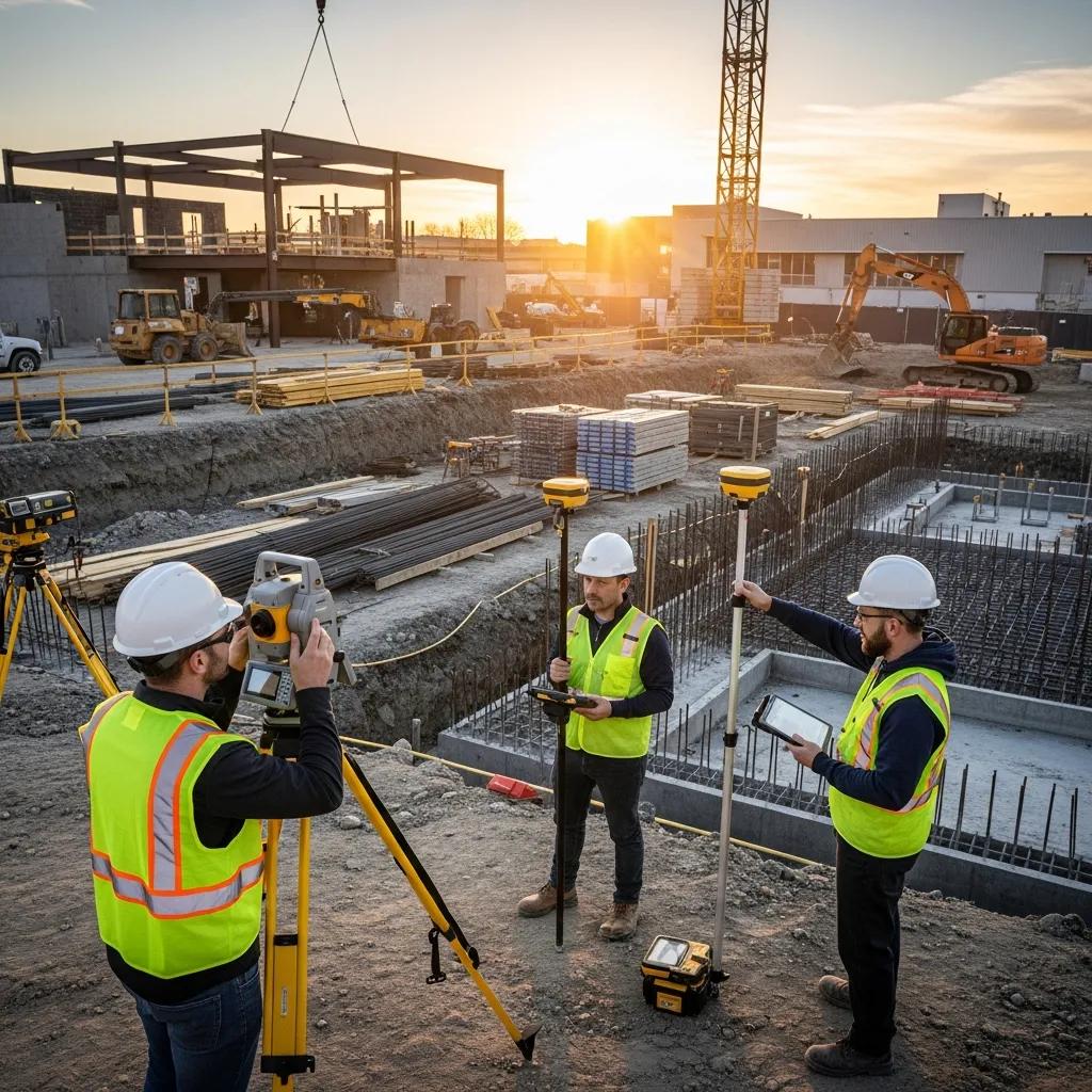 Field crew using a Trimble Robotic Total Station to verify layout in the field