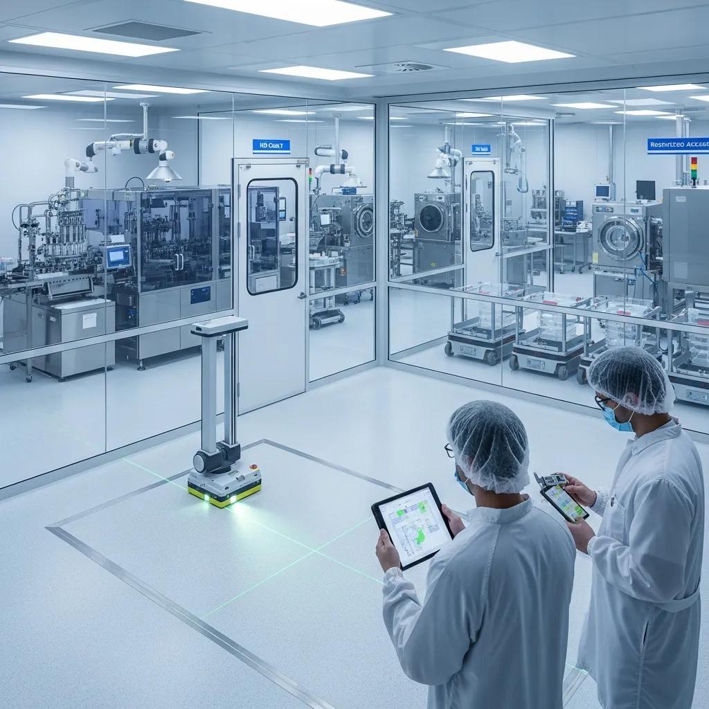 Modern pharmaceutical facility layout emphasizing precision and compliance with advanced technology