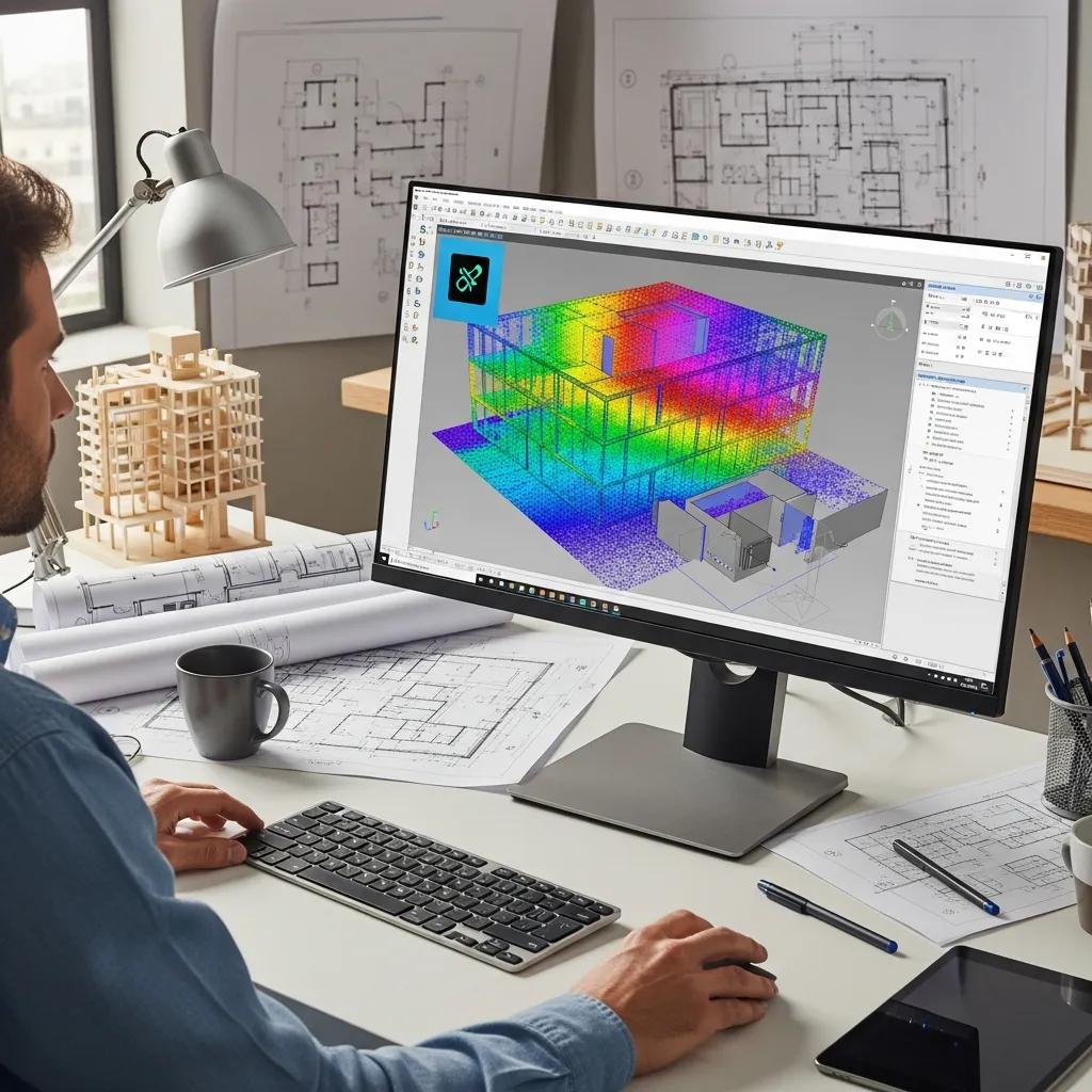 Engineer using Autodesk Revit with point cloud overlay to model a building