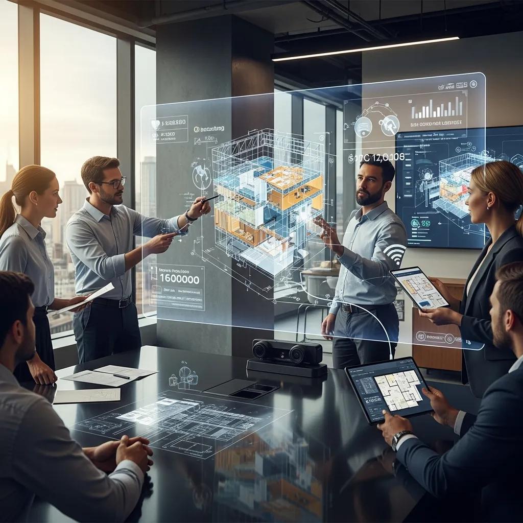 Project team reviewing VDC models and schedules during a coordination meeting