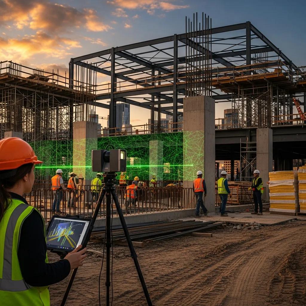 Technician using 3D scanning to capture as-built conditions for model reconciliation