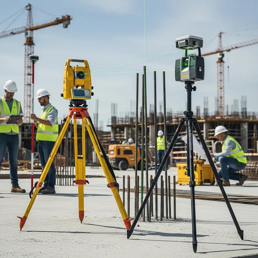 Trimble RTS and 3D scanner positioned for anchor bolt verification on site
