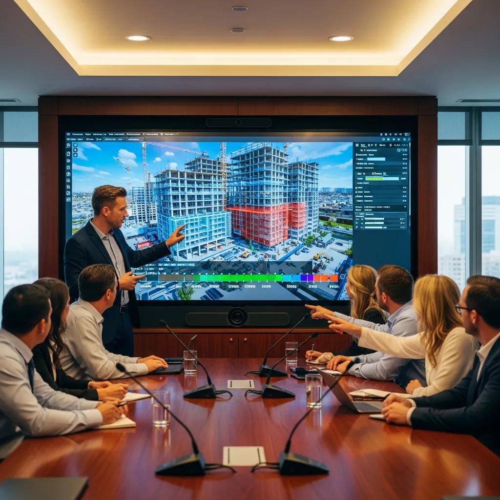 VDC consultant presenting a 4D simulation to a project team to validate sequencing and logistics