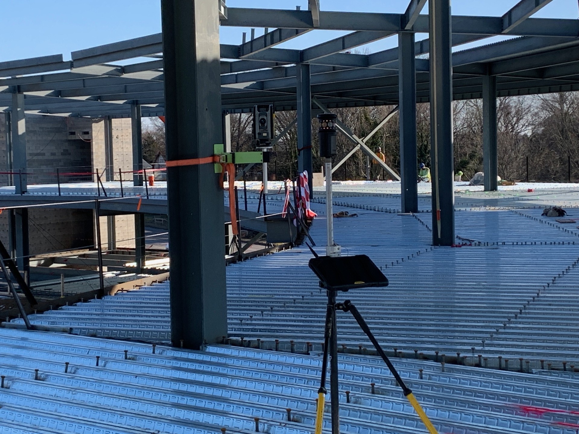Field layout equipment operating around steel framing